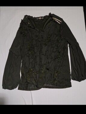 My Danielle Women's large green floral semi sheer Blouse #14